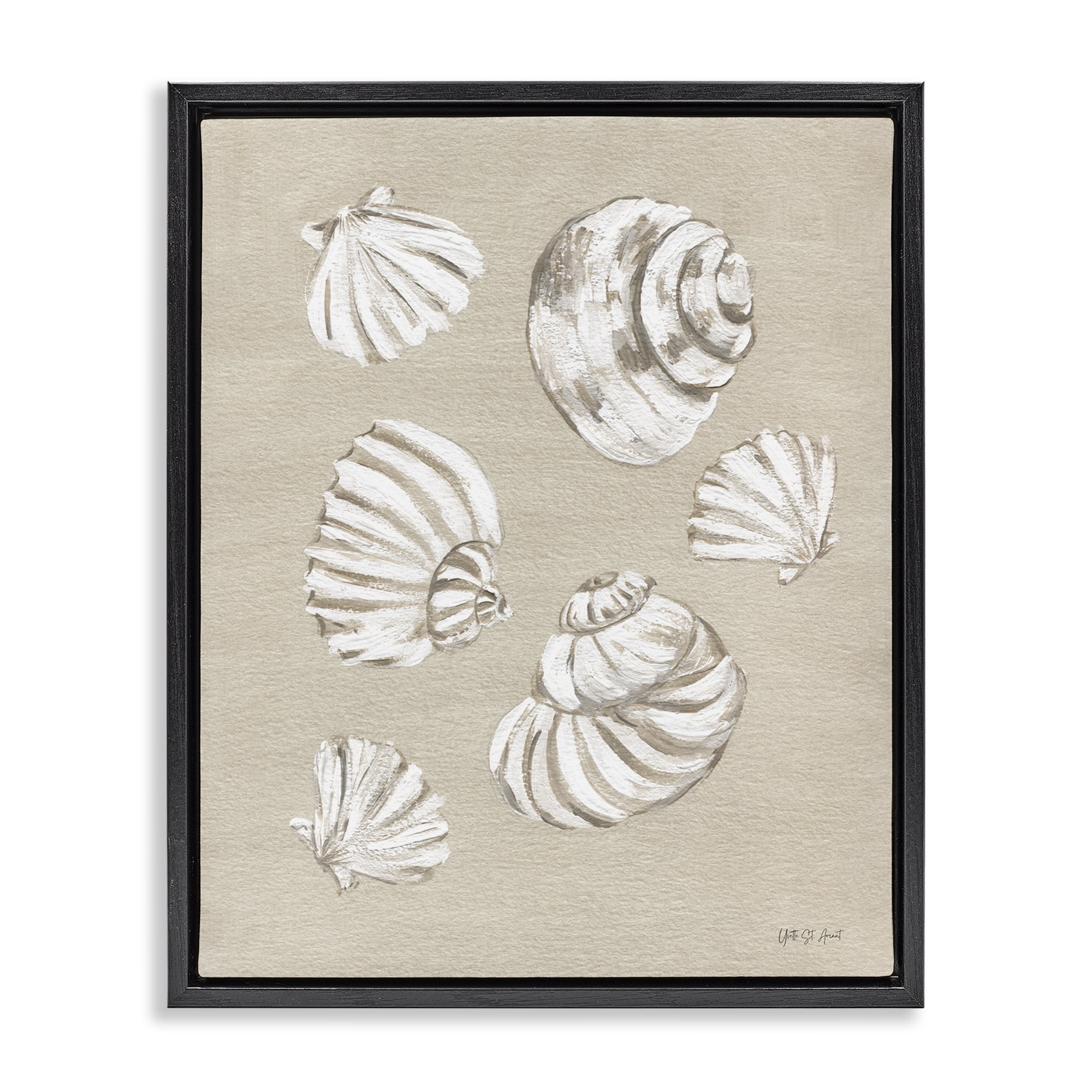 Stupell Industries Beach Shell Treasures Coastal Painting Black Floater Framed Canvas Art Print Wall Art, 17 x 21