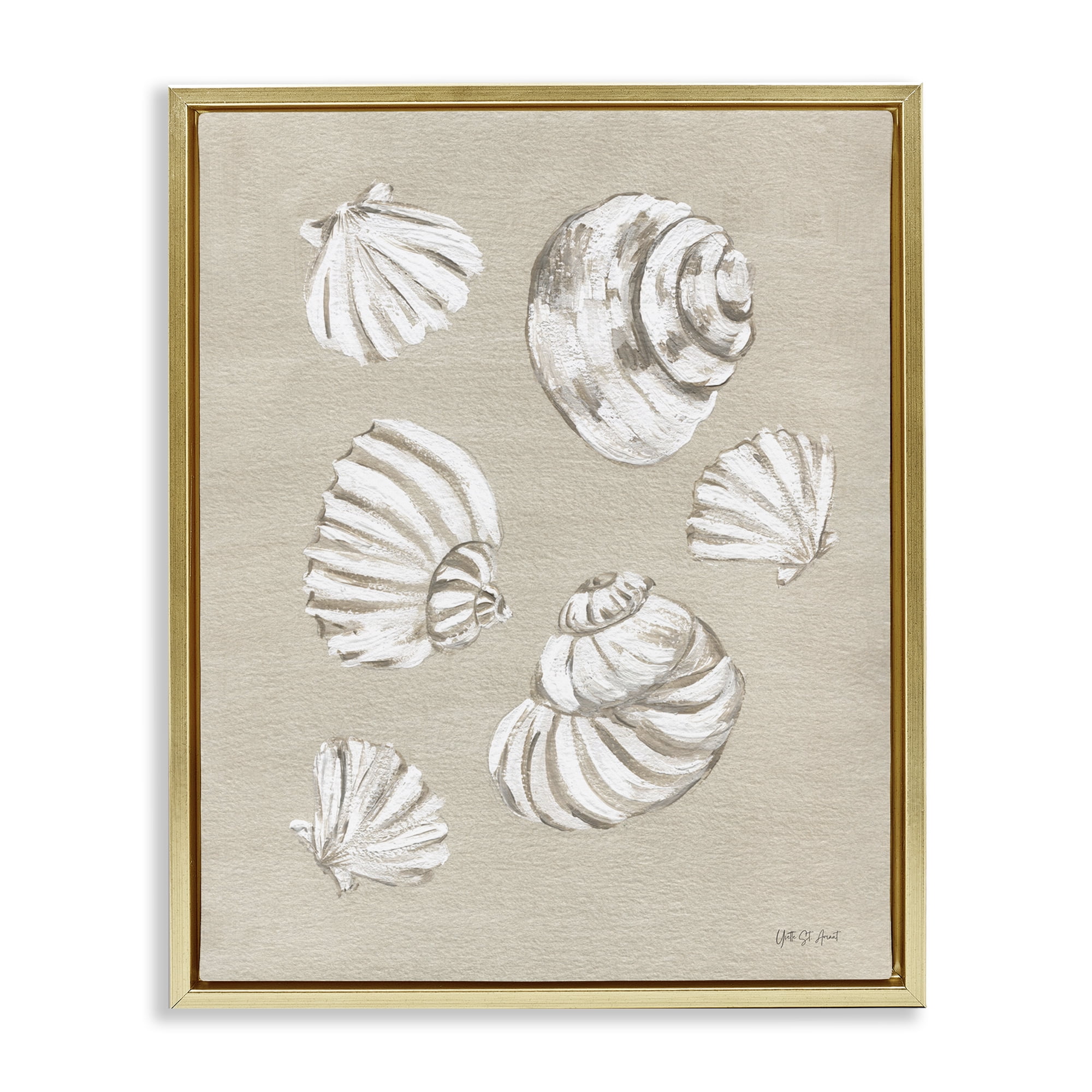 Stupell Industries Beach Shell Treasures Coastal Painting Gold Floater Framed Canvas Art Print Wall Art, 25 x 31