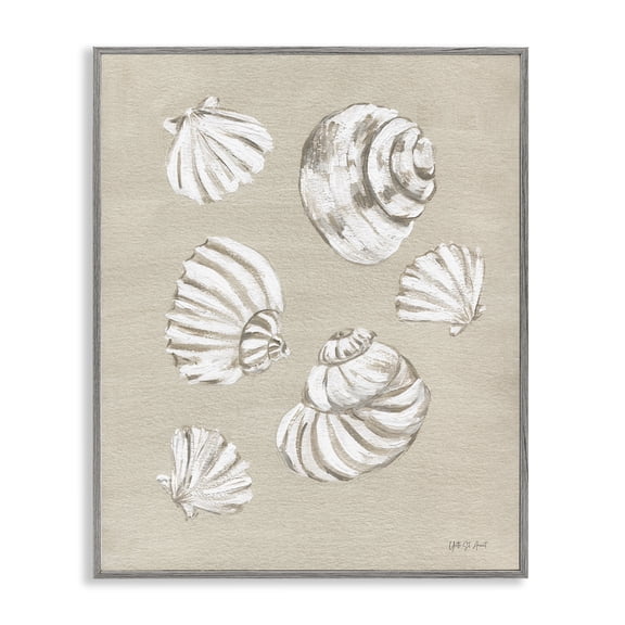 Stupell Industries Beach Shell Treasures Coastal Painting Gray Framed Art Print Wall Art, 11 x 14