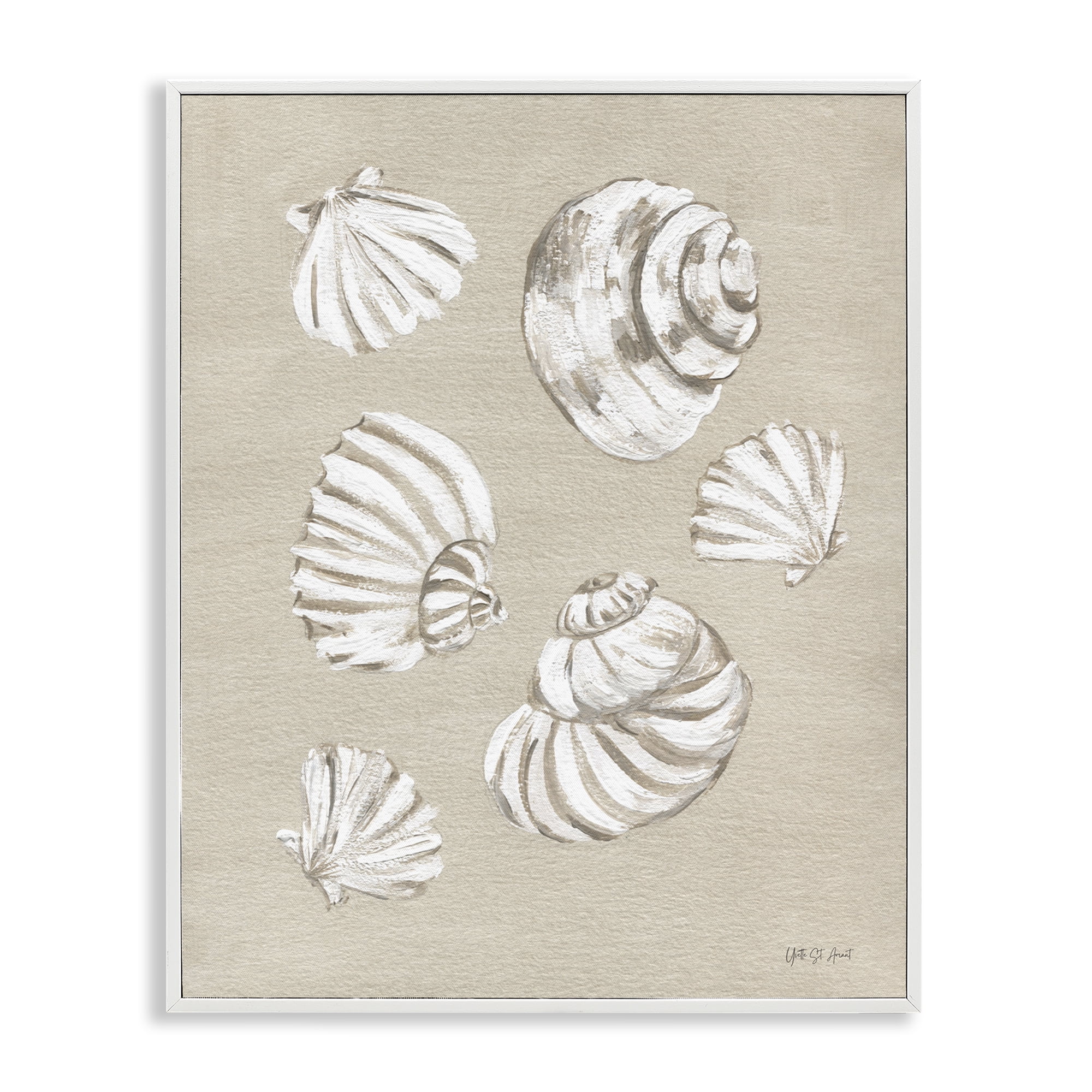 Stupell Industries Beach Shell Treasures Coastal Painting White Framed Art Print Wall Art, 11 x 14