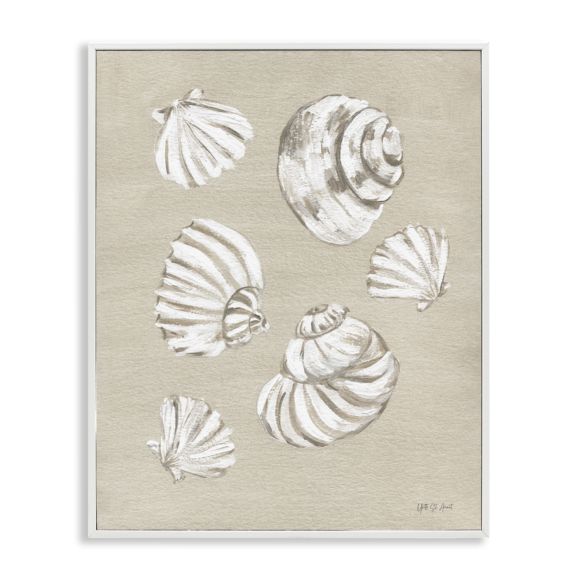 Stupell Industries Beach Shell Treasures Coastal Painting White Framed Art Print Wall Art, 16 x 20