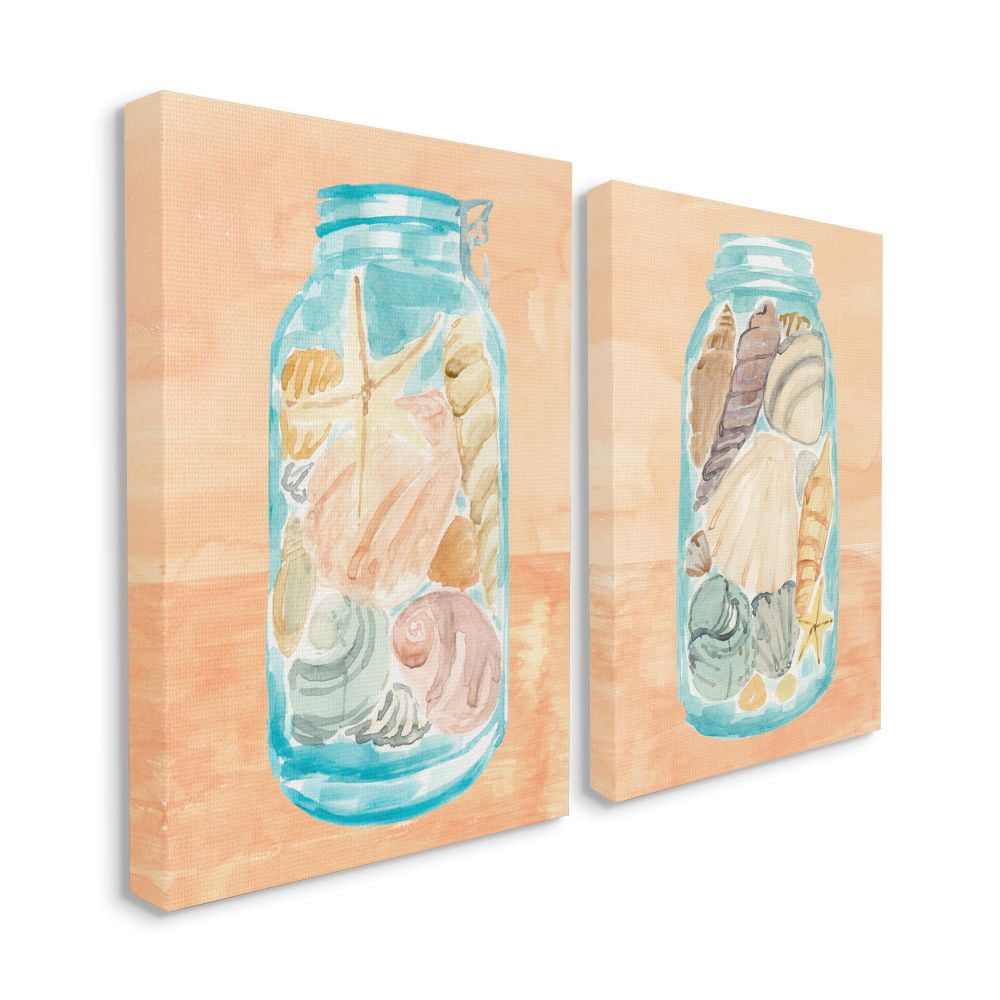 Stupell Industries Beach Shells In Jar Blue Orange Painting Canvas Wall Art by Annie Warren