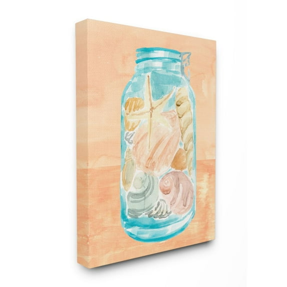 Stupell Industries Beach Shells In Jar Blue Orange Painting Canvas Wall Art by Annie Warren