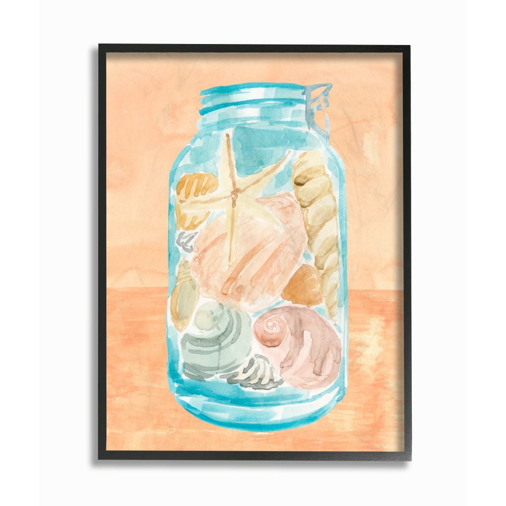 Stupell Industries Beach Shells In Jar Blue Orange Painting Framed Wall Art by Annie Warren