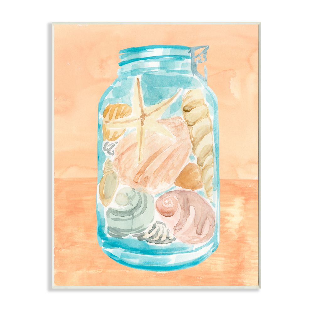 Stupell Industries Beach Shells In Jar Blue Orange Painting Wall Plaque by Annie Warren