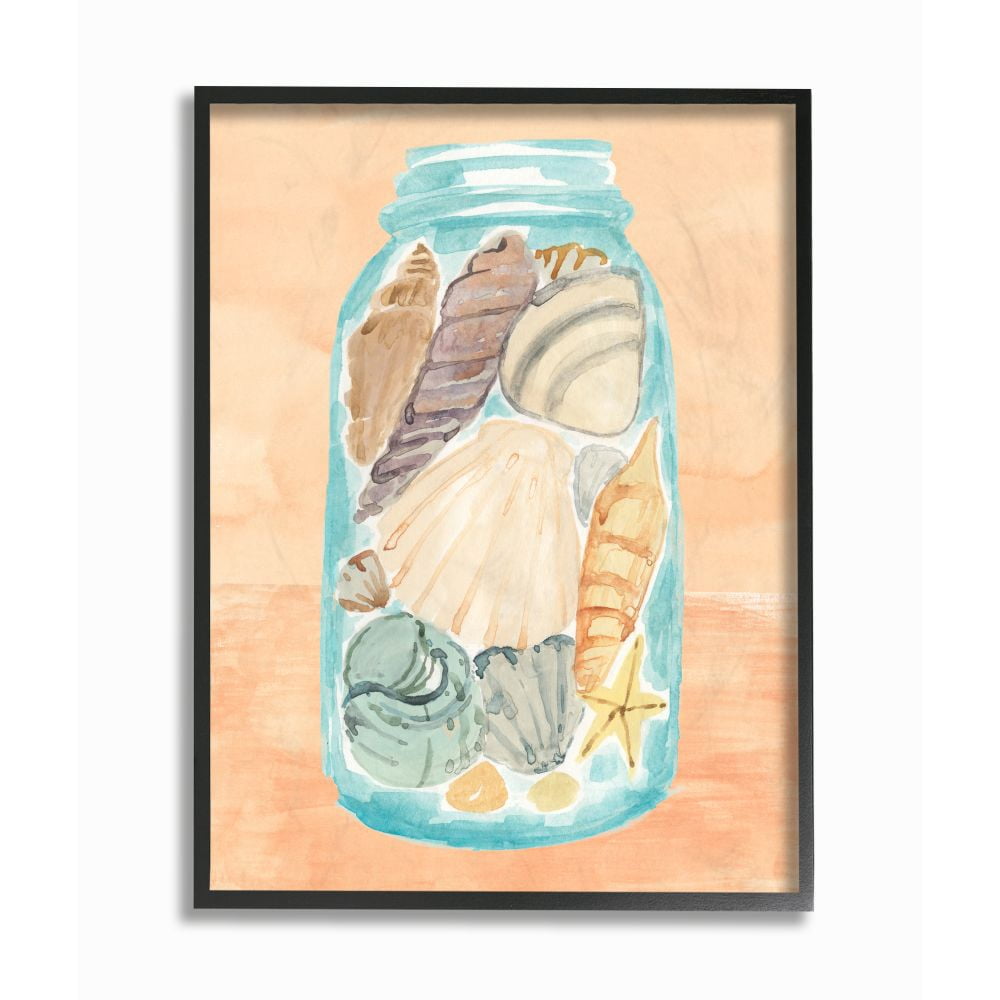 Stupell Industries Beach Shells In Jar Orange Blue Painting Framed Wall Art by Annie Warren