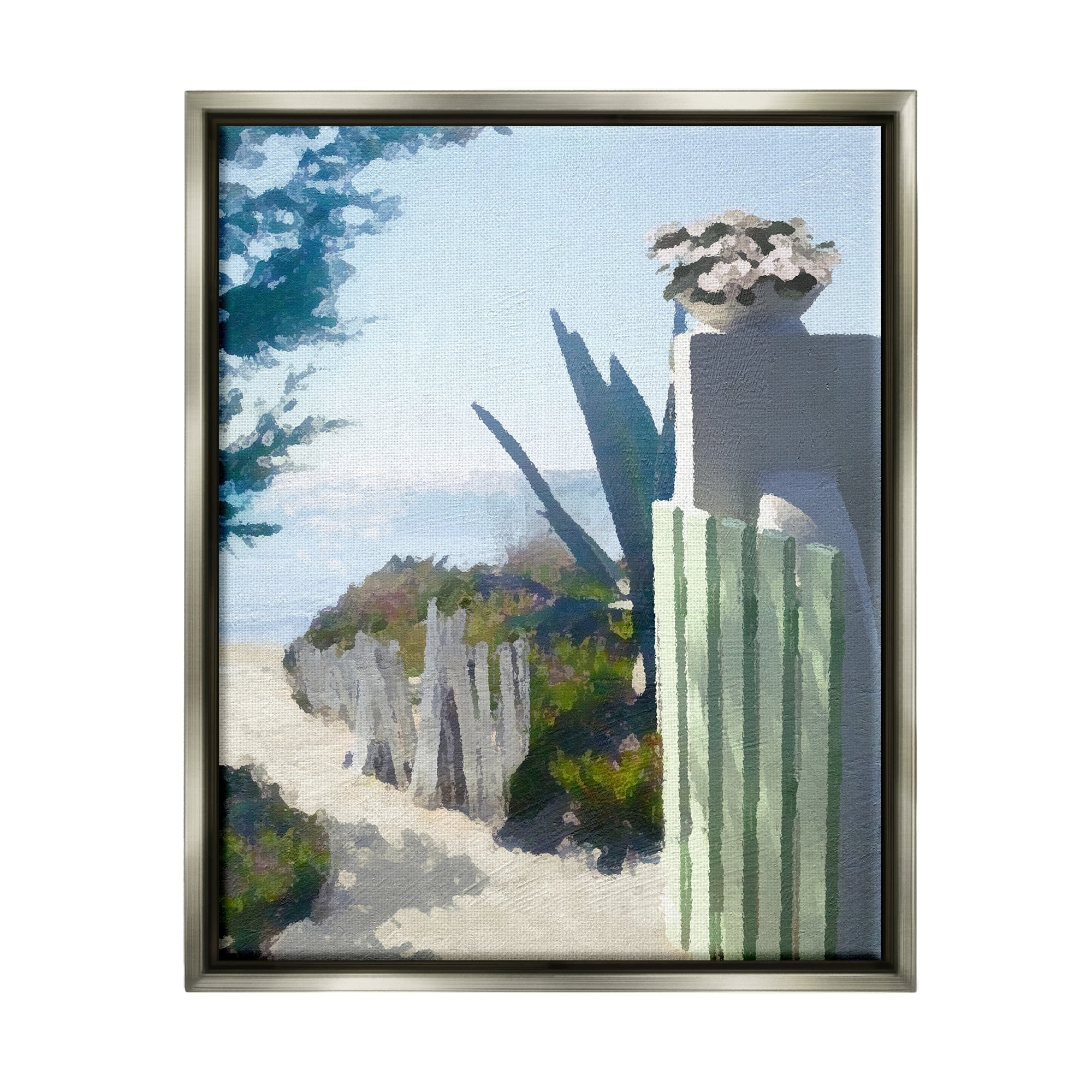 Stupell Industries Beach Shore Boardwalk Summer Ocean Sandy Breeze Painting Luster Gray Floating Framed Canvas Print Wall Art, Design by Noah Bay