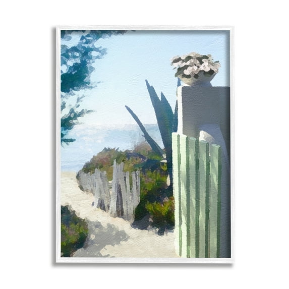 Stupell Industries Beach Shore Boardwalk Summer Ocean Sandy Breeze Painting White Framed Art Print Wall Art, Design by Noah Bay