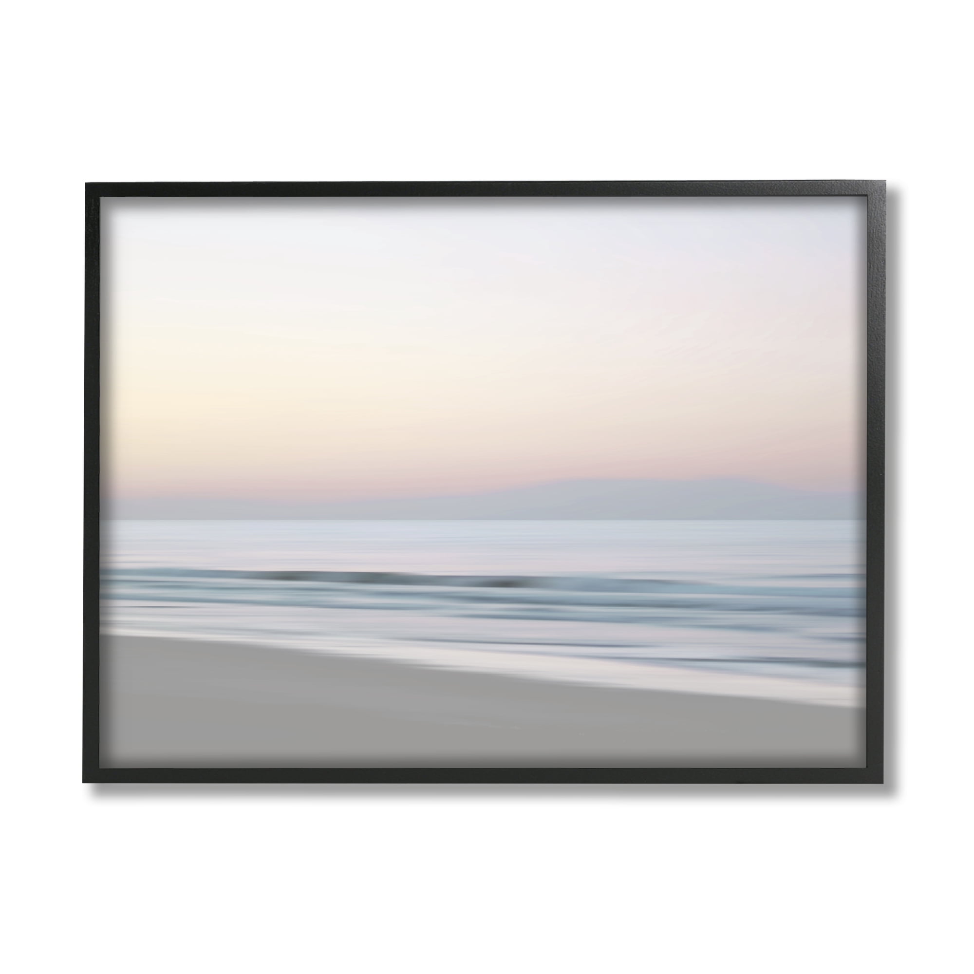 Stupell Industries Beach Shore Sunrise Landscape Painting Black Framed Art Print Wall Art, 30 x 24