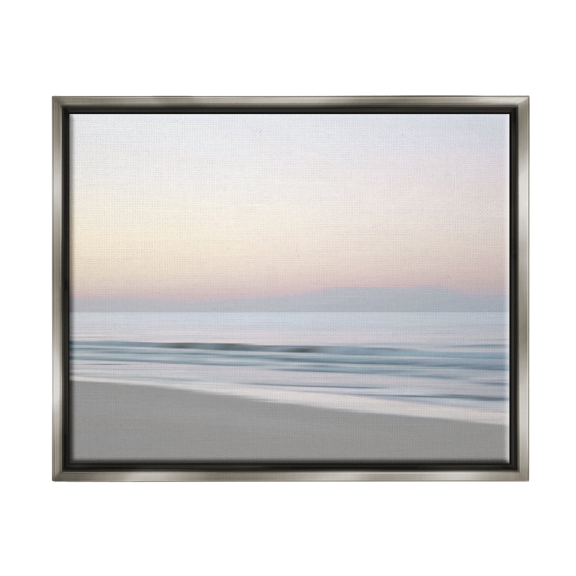 Stupell Industries Beach Shore Sunrise Landscape Painting Gray Floater Framed Canvas Art Print Wall Art, 31 x 25