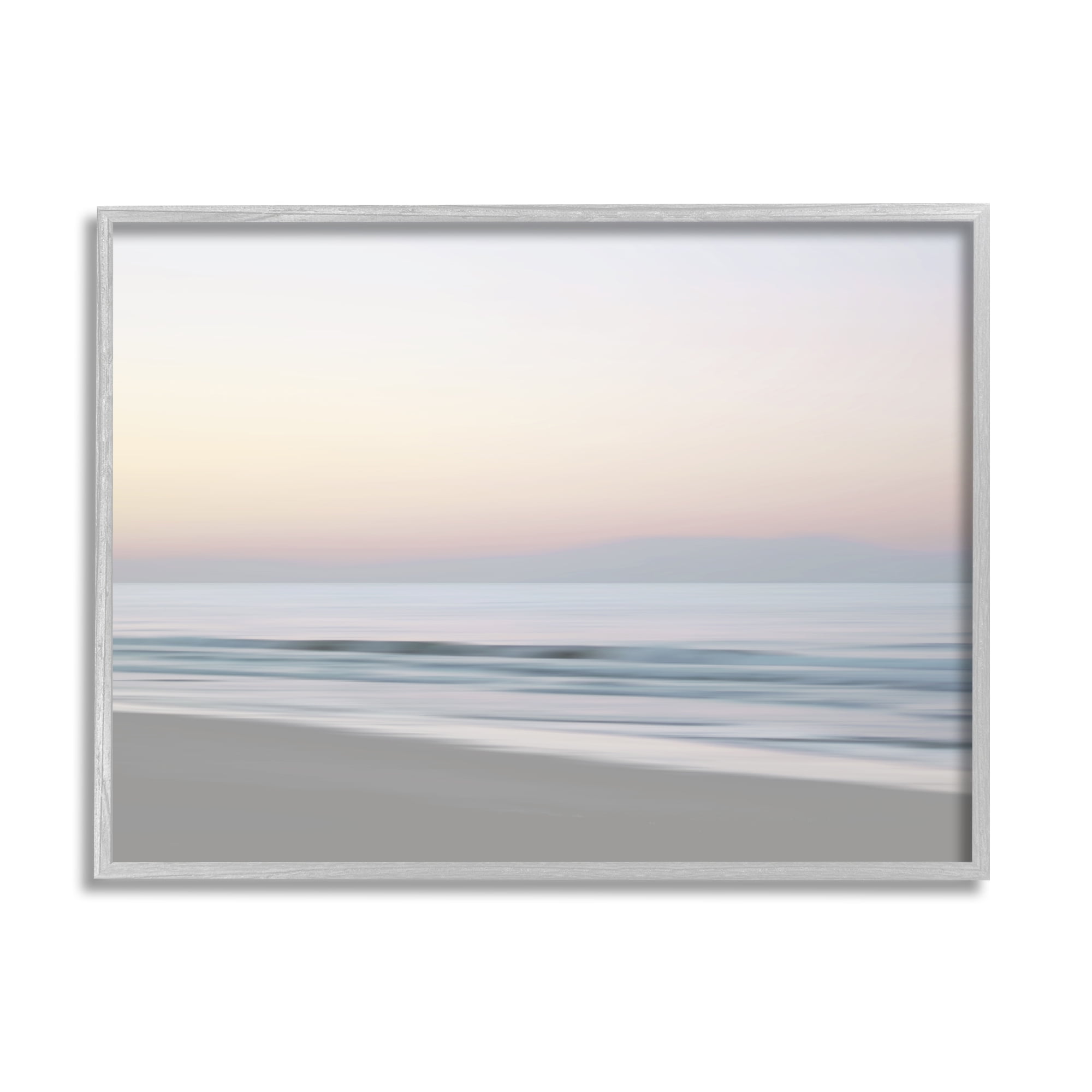 Stupell Industries Beach Shore Sunrise Landscape Painting Gray Framed Art Print Wall Art, 14 x 11