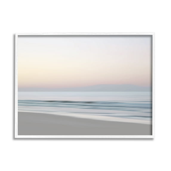 Stupell Industries Beach Shore Sunrise Landscape Painting White Framed Art Print Wall Art, 20 x 16