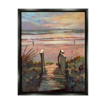 Stupell Industries Beach Shore Sunset Boardwalk Path Coastal Painting Black Floater Framed Art Print Wall Art