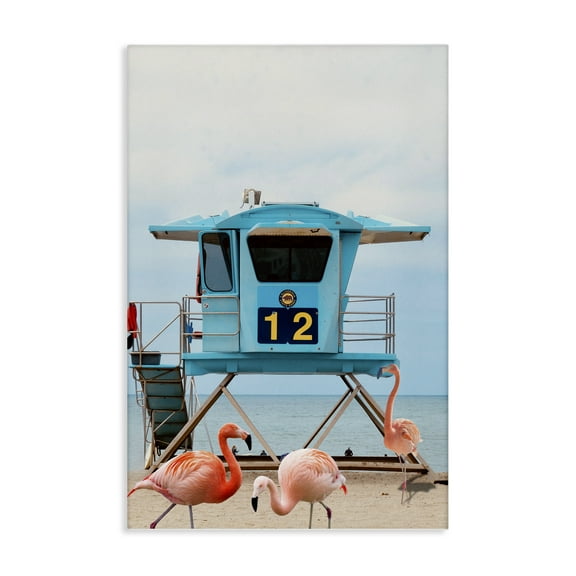 Stupell Industries Beach Shore with Flamingoes Animals Painting Wrapped Canvas Canvas Art Print Wall Art, 20 x 30