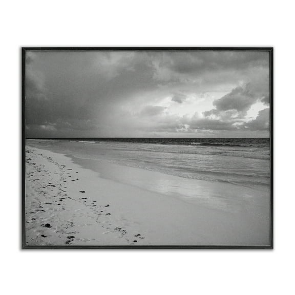 Stupell Industries Beach Shore with Footprints Coastal Photography Black Framed Art Print Wall Art, 14 x 11