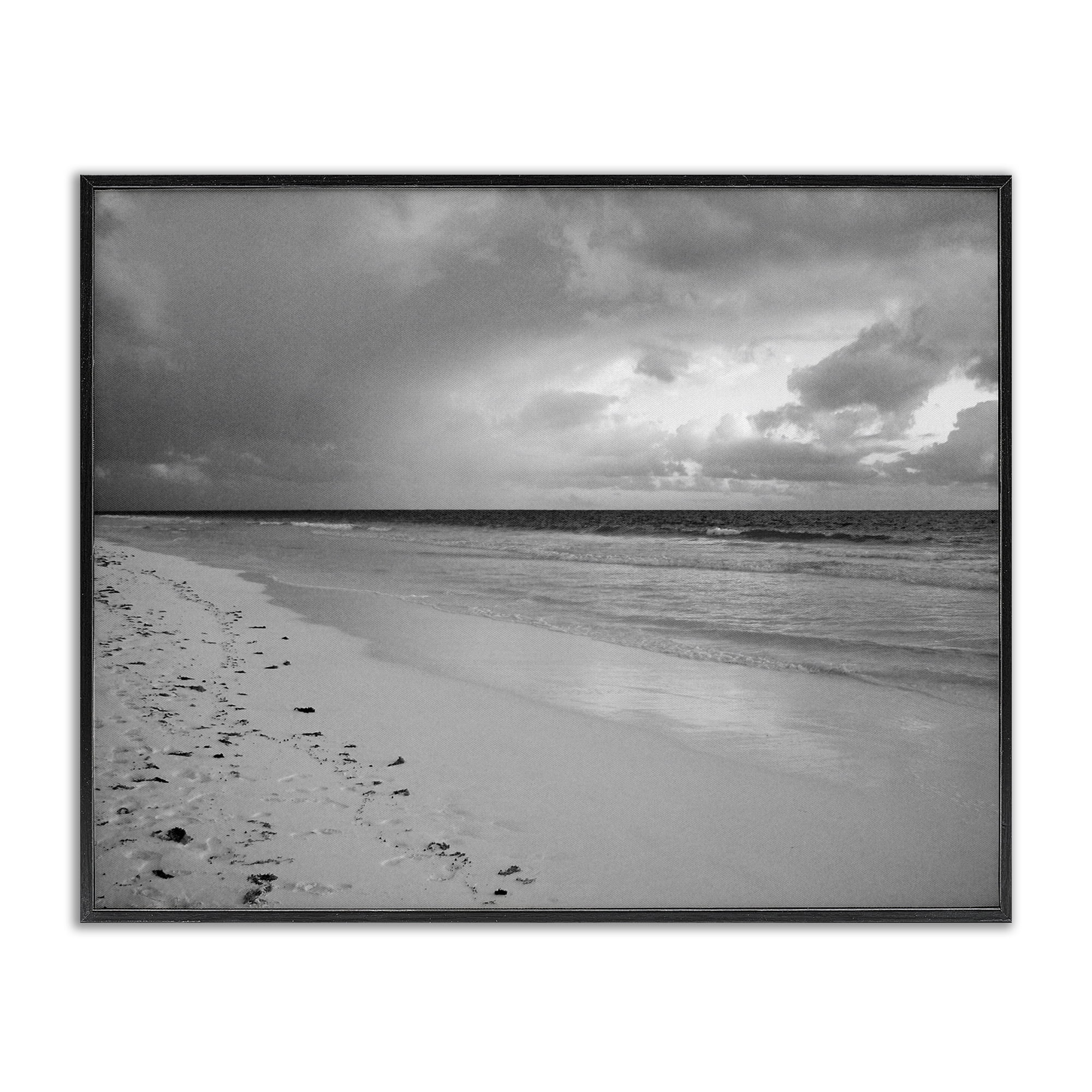 Stupell Industries Beach Shore with Footprints Coastal Photography Black Framed Art Print Wall Art, 20 x 16