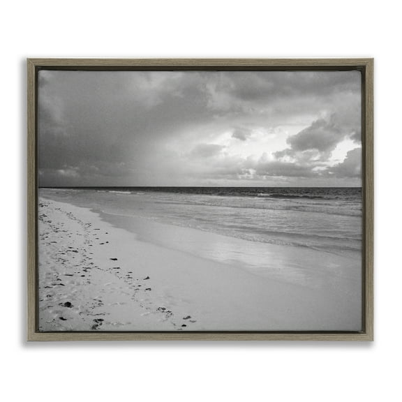 Stupell Industries Beach Shore with Footprints Coastal Photography Brown Floater Framed Canvas Art Print Wall Art, 31 x 25