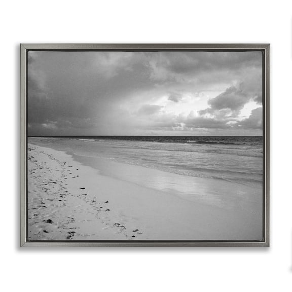Stupell Industries Beach Shore with Footprints Coastal Photography Gray Floater Framed Canvas Art Print Wall Art, 21 x 17