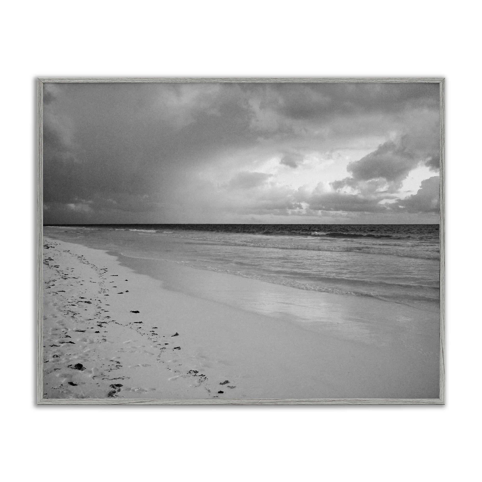 Stupell Industries Beach Shore with Footprints Coastal Photography Gray Framed Art Print Wall Art, 30 x 24