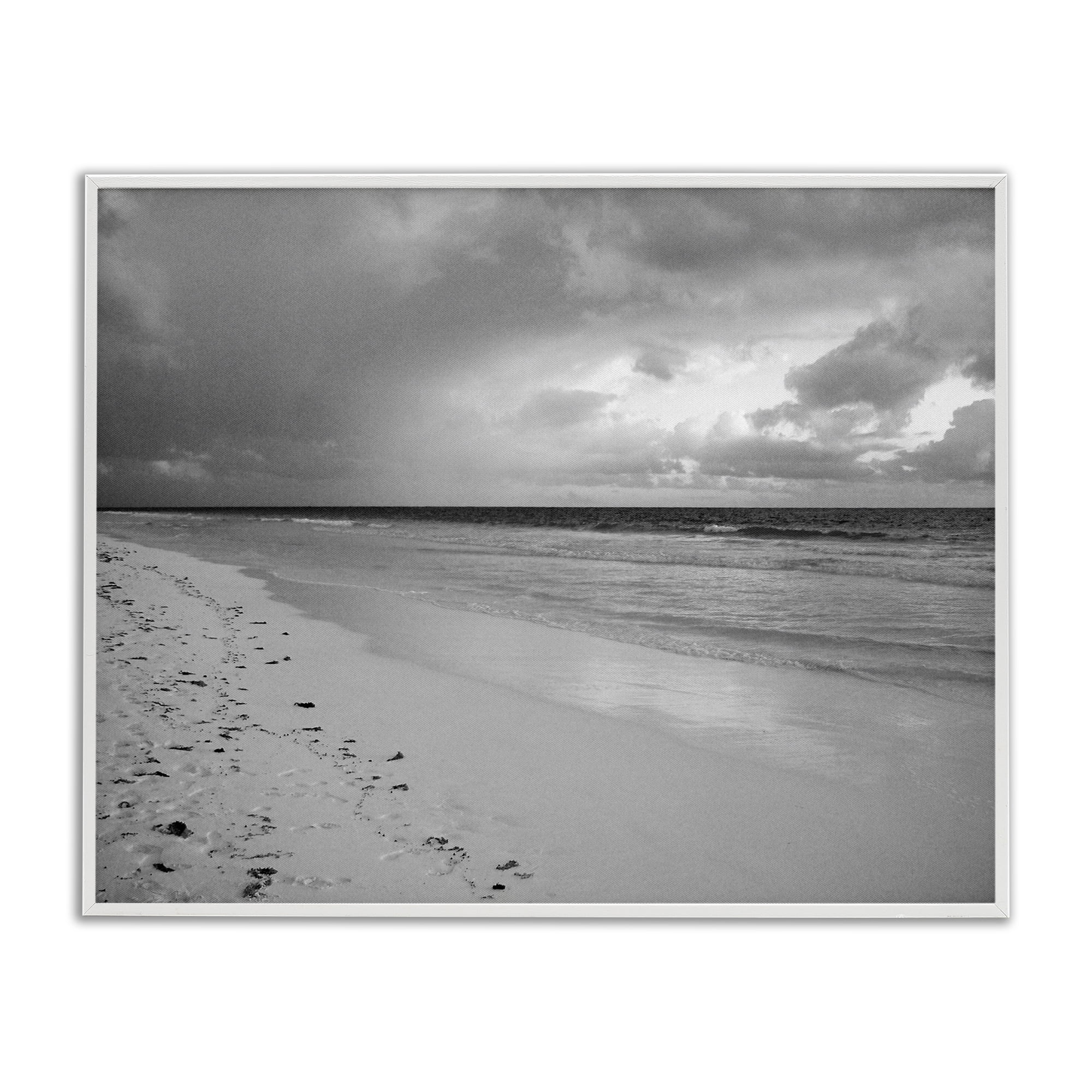 Stupell Industries Beach Shore with Footprints Coastal Photography White Framed Art Print Wall Art, 30 x 24