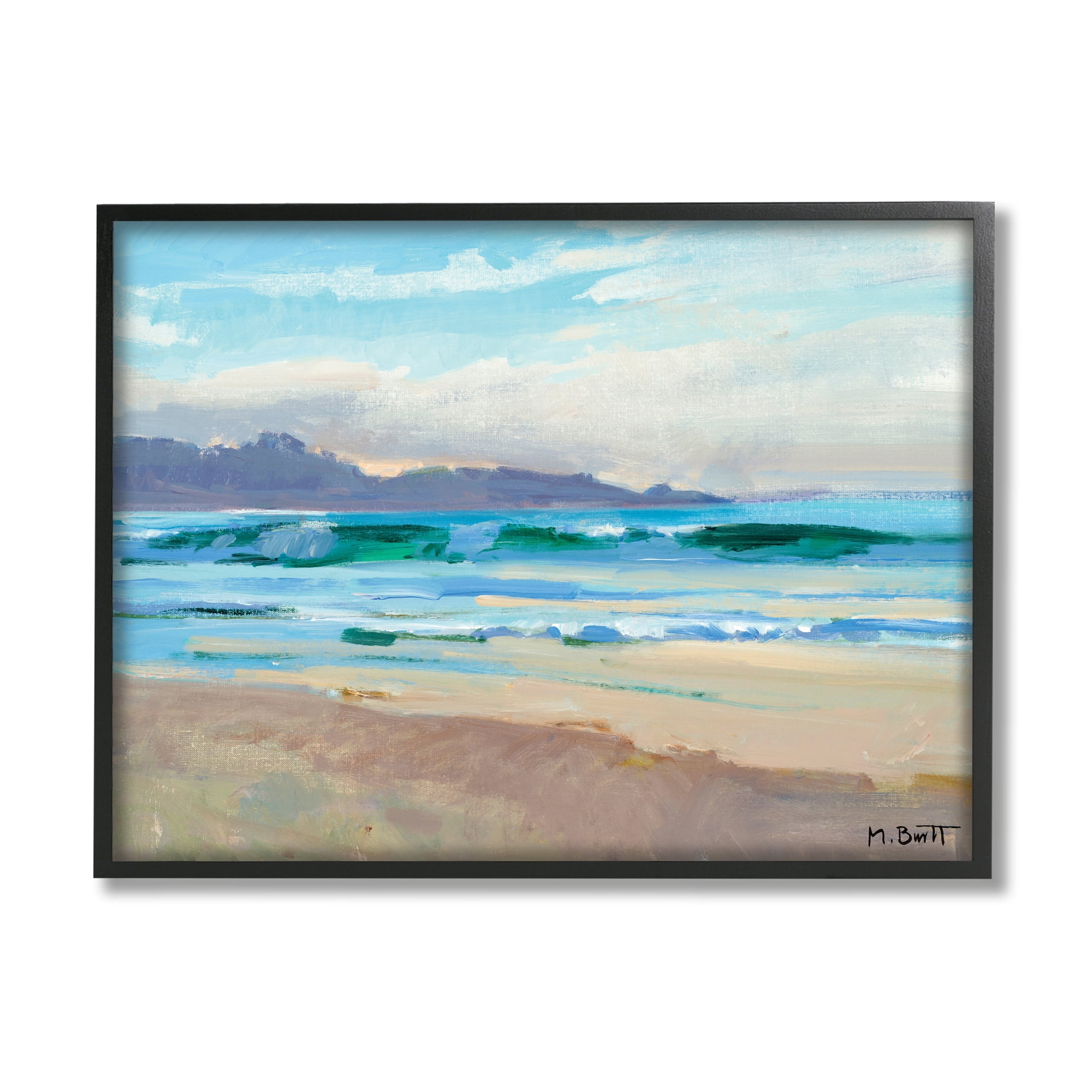 Stupell Industries Beach Side Wave Caps Soft Contemporary Landscape Graphic Art Black Framed Art Print Wall Art, 11x14, by Marcia Burtt