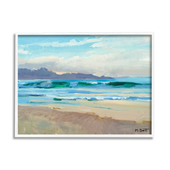 Stupell Industries Beach Side Wave Caps Soft Contemporary Landscape Graphic Art White Framed Art Print Wall Art, 11x14, by Marcia Burtt