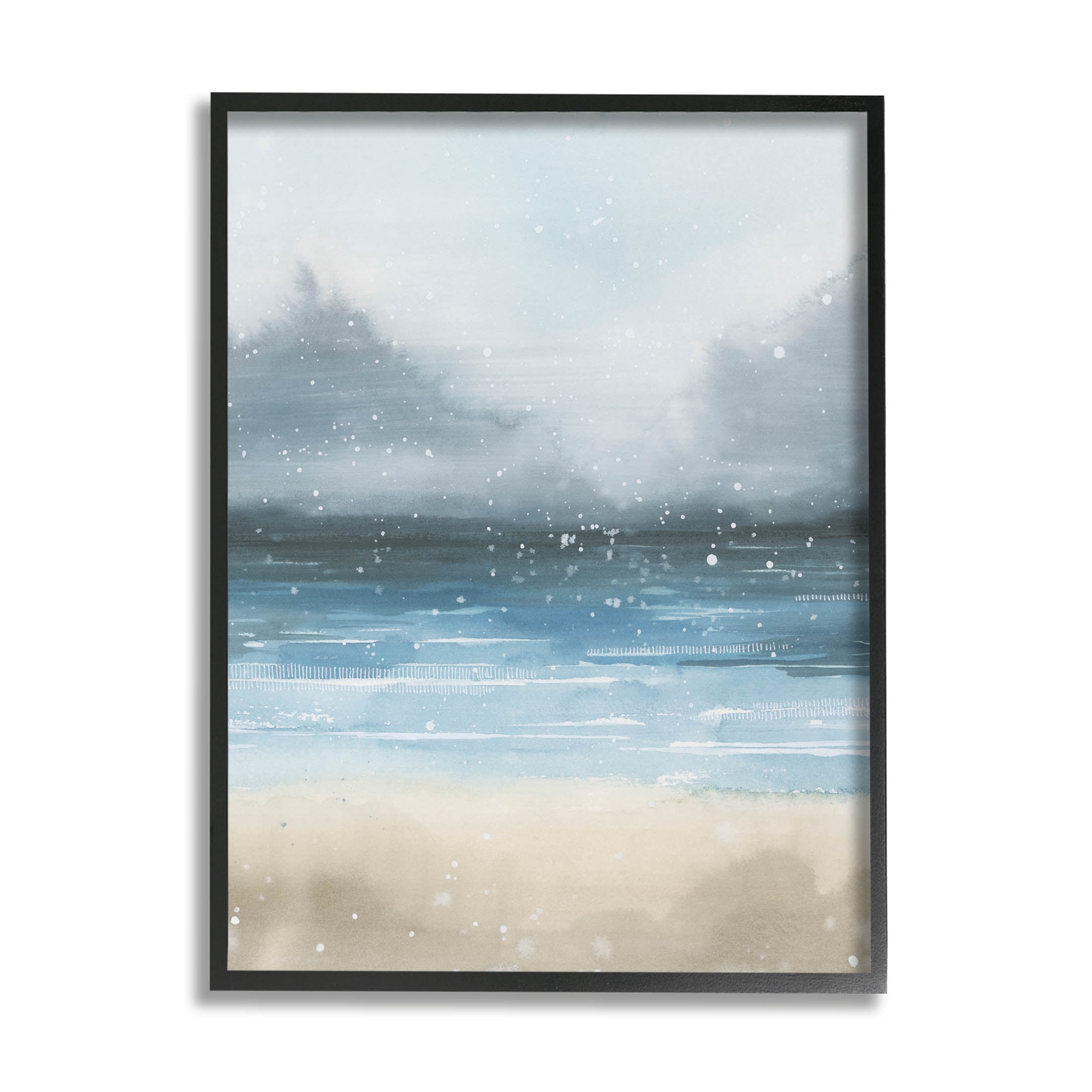 Stupell Industries Beach Snowfall Ocean Shore Graphic Art Black Framed Art Print Wall Art, Design by Grace Popp