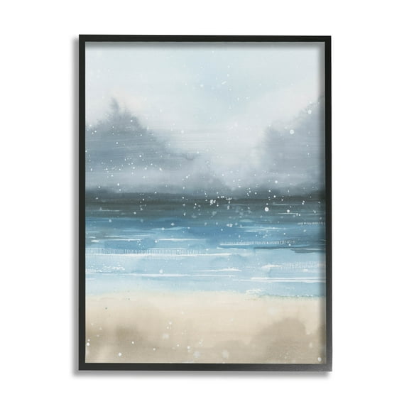 Stupell Industries Beach Snowfall Ocean Shore Graphic Art Black Framed Art Print Wall Art, Design by Grace Popp