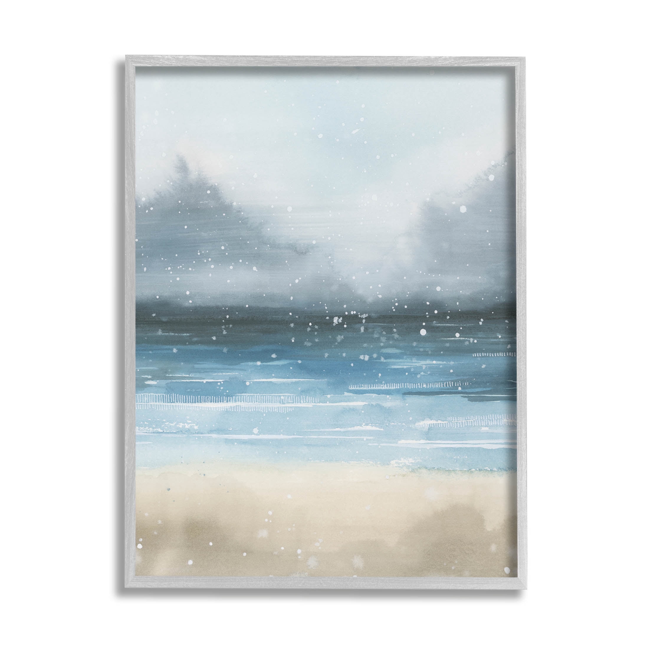 Stupell Industries Beach Snowfall Ocean Shore Graphic Art Gray Framed Art Print Wall Art, Design by Grace Popp
