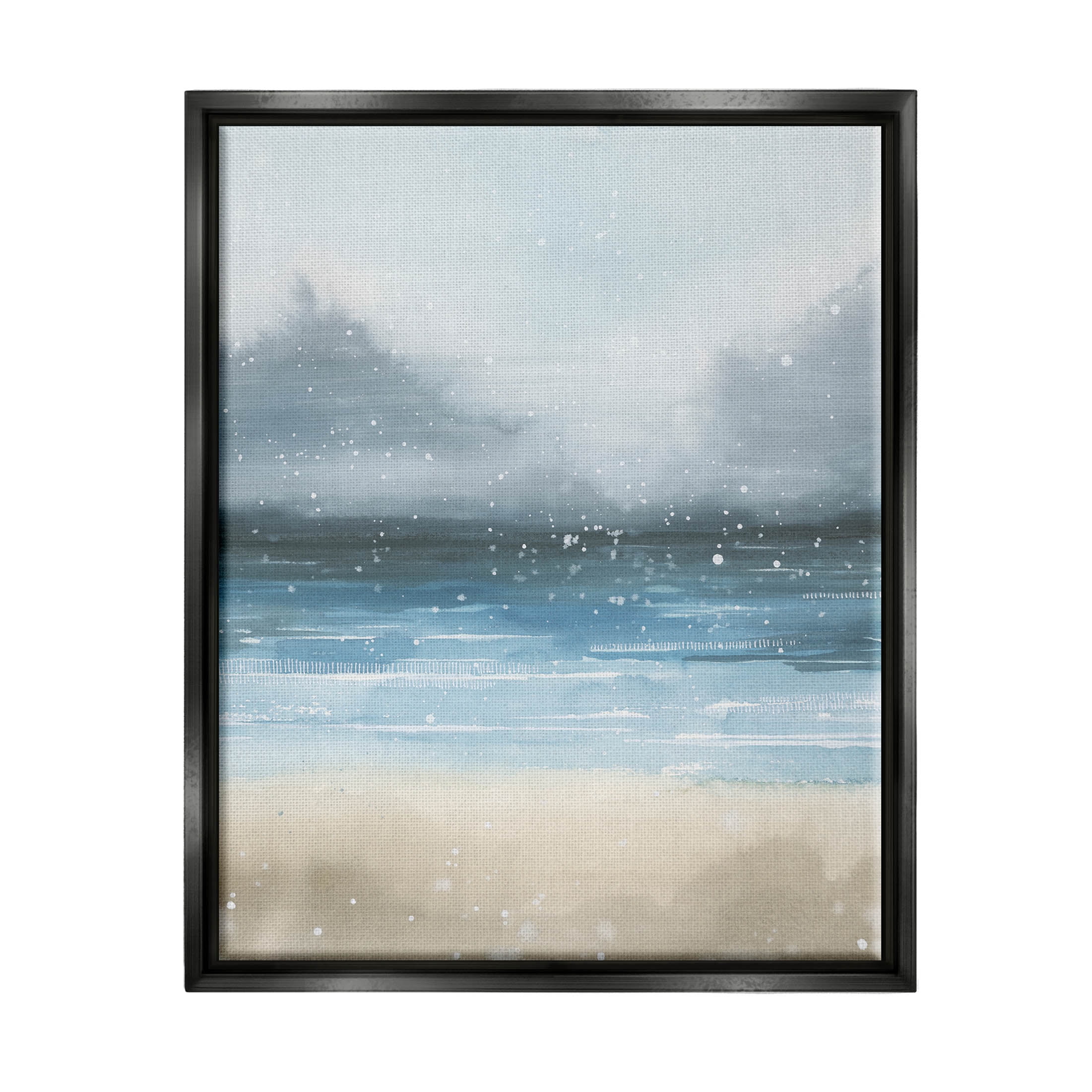 Stupell Industries Beach Snowfall Ocean Shore Graphic Art Jet Black Floating Framed Canvas Print Wall Art, Design by Grace Popp