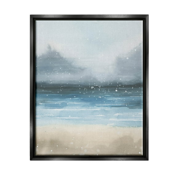 Stupell Industries Beach Snowfall Ocean Shore Graphic Art Jet Black Floating Framed Canvas Print Wall Art, Design by Grace Popp