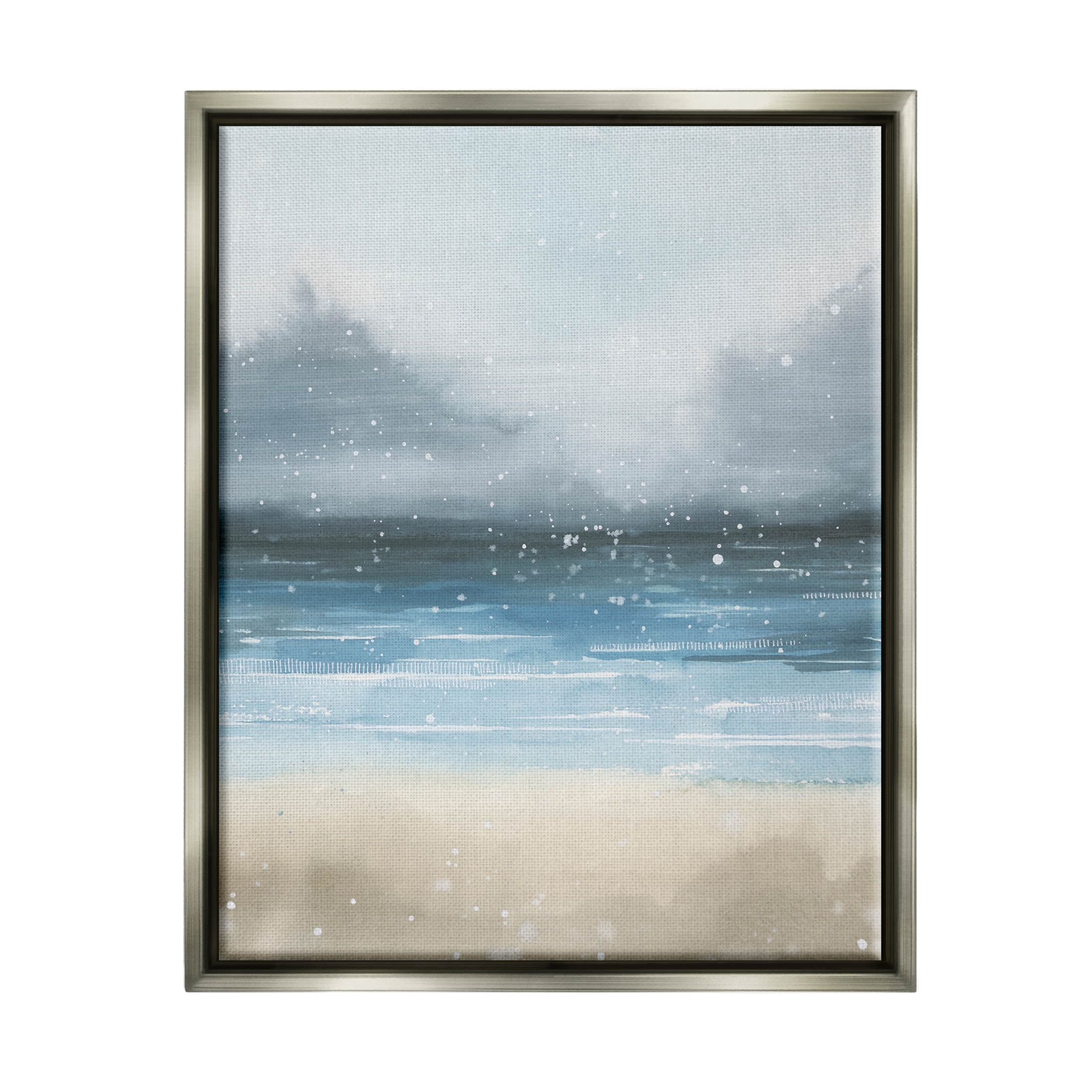Stupell Industries Beach Snowfall Ocean Shore Graphic Art Luster Gray Floating Framed Canvas Print Wall Art, Design by Grace Popp