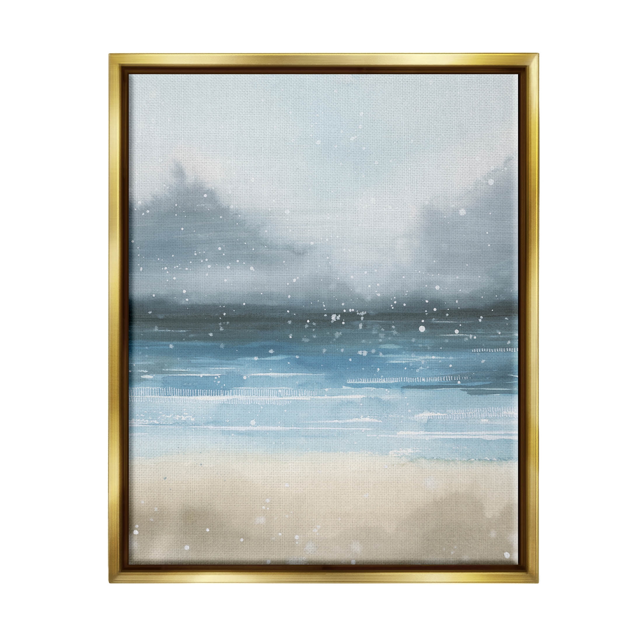 Stupell Industries Beach Snowfall Ocean Shore Graphic Art Metallic Gold Floating Framed Canvas Print Wall Art, Design by Grace Popp
