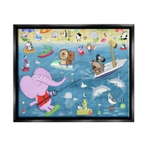 Stupell Industries Beach Sports Animals Animals & Insects Painting Black Floater Framed Art Print Wall Art, 21 x 17