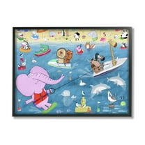 Stupell Industries Beach Sports Animals Animals & Insects Painting Black Framed Art Print Wall Art, 14 x 11