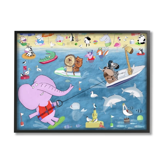 Stupell Industries Beach Sports Animals Animals & Insects Painting Black Framed Art Print Wall Art, 30 x 24