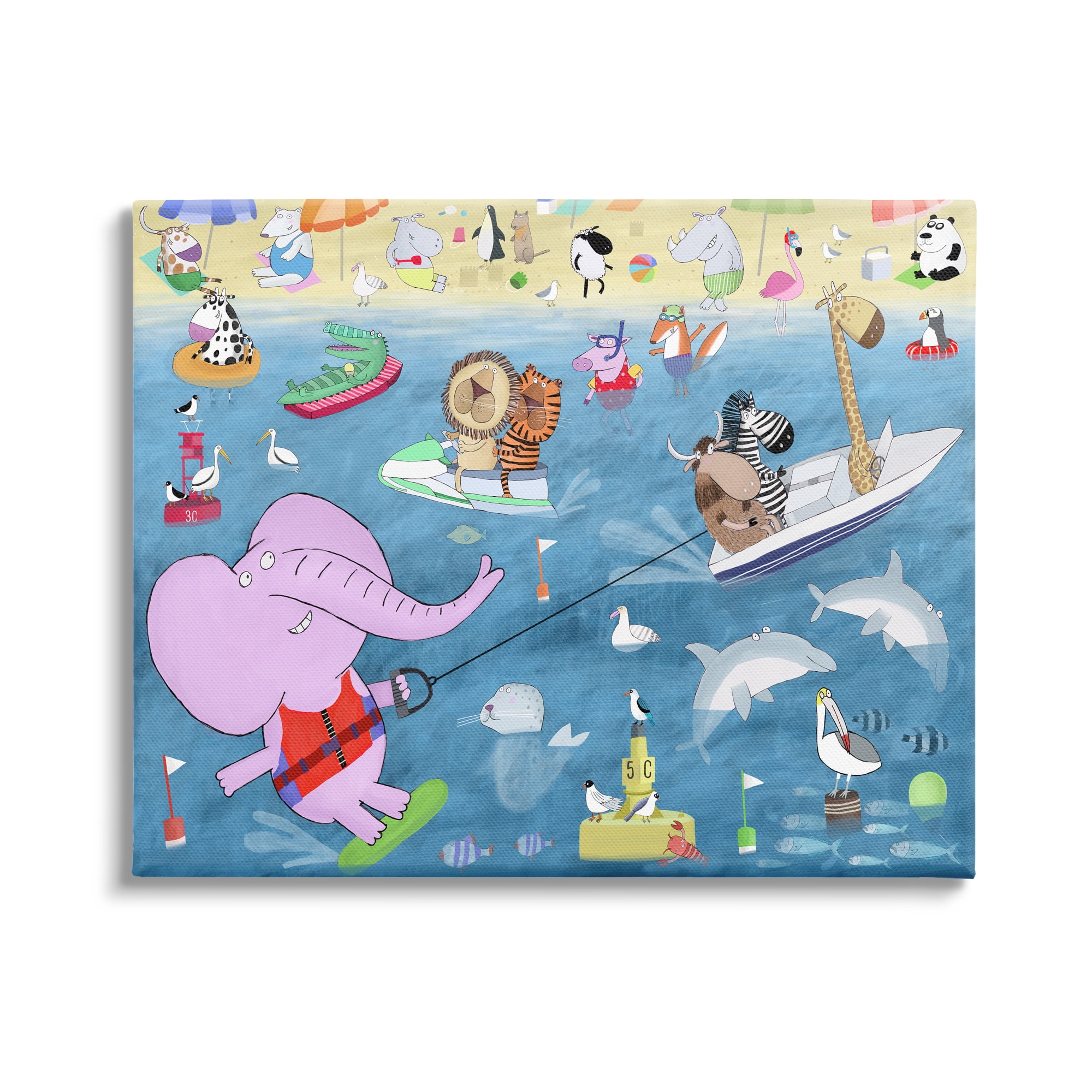 Stupell Industries Beach Sports Animals Animals & Insects Painting Gallery Wrapped Canvas Print Wall Art, 30 x 24