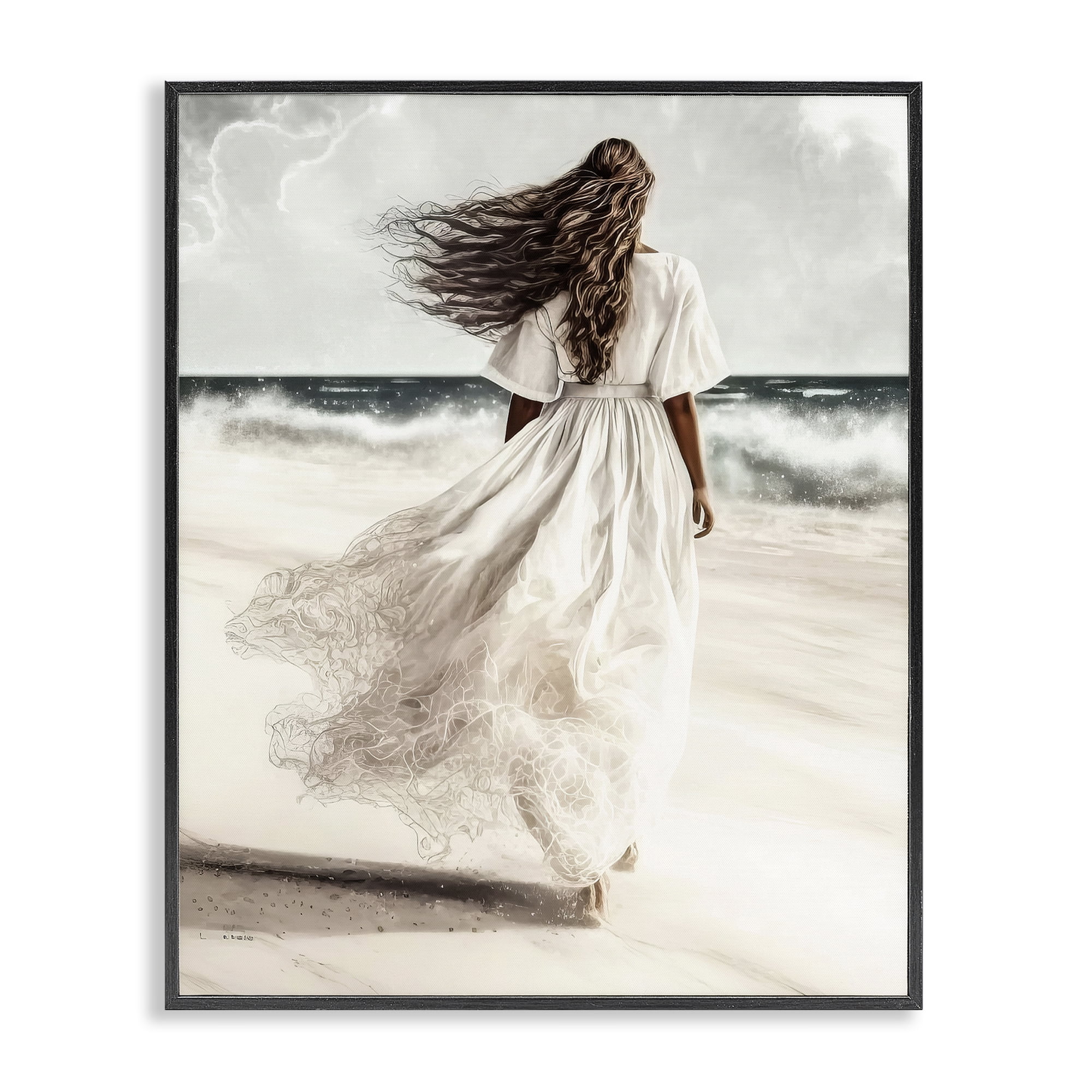Stupell Industries Beach Stroll Sea Spray People Painting Black Framed Art Print Wall Art, 16 x 20