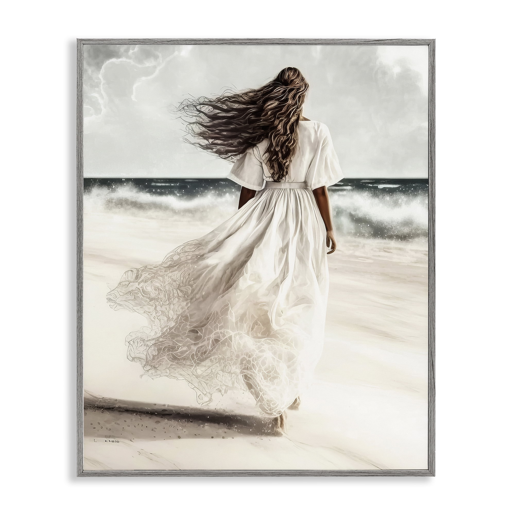Stupell Industries Beach Stroll Sea Spray People Painting Gray Framed Art Print Wall Art, 11 x 14