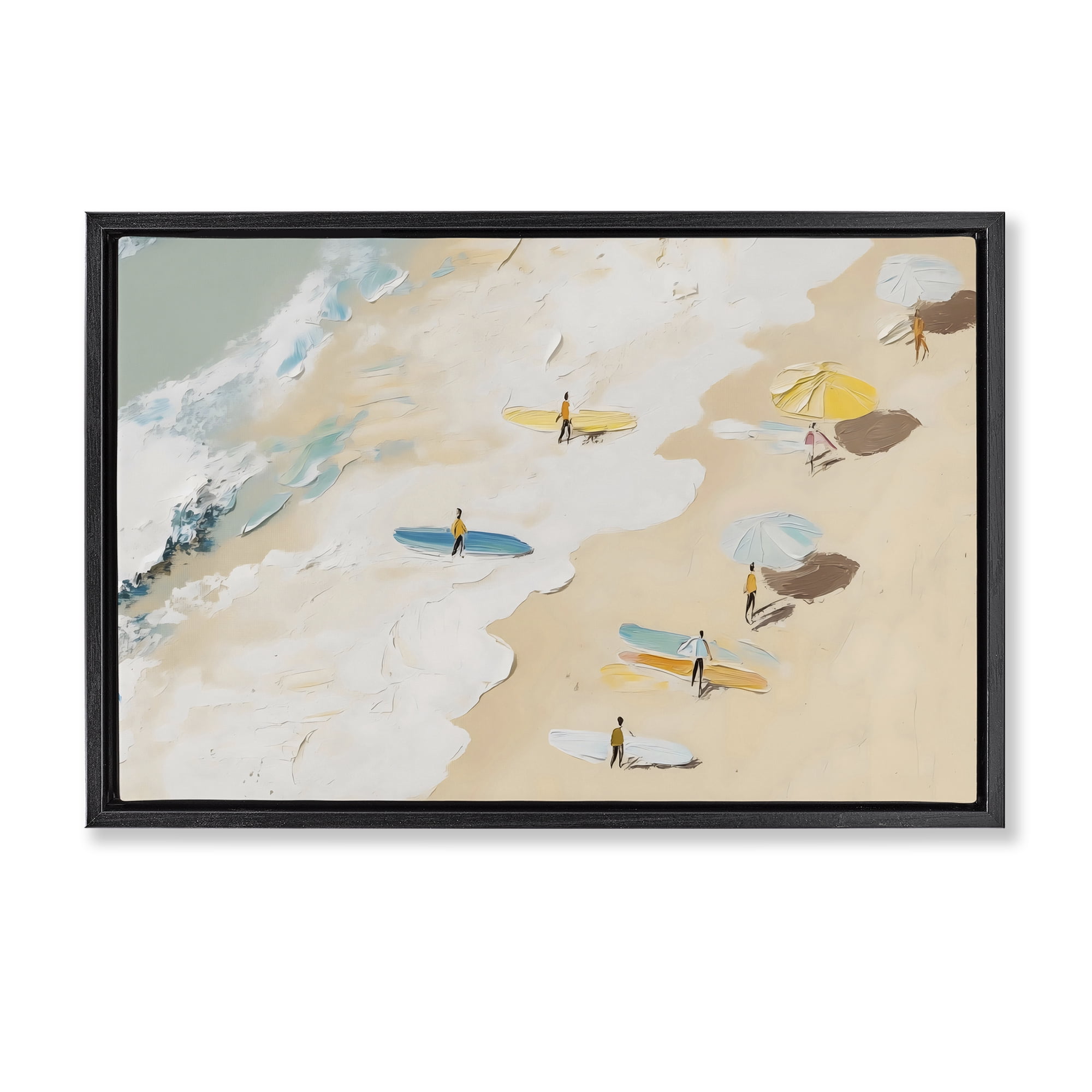 Stupell Industries Beach Surf Summer Scene Black Framed Floater Canvas Wall Art, design by LSR Design Studio