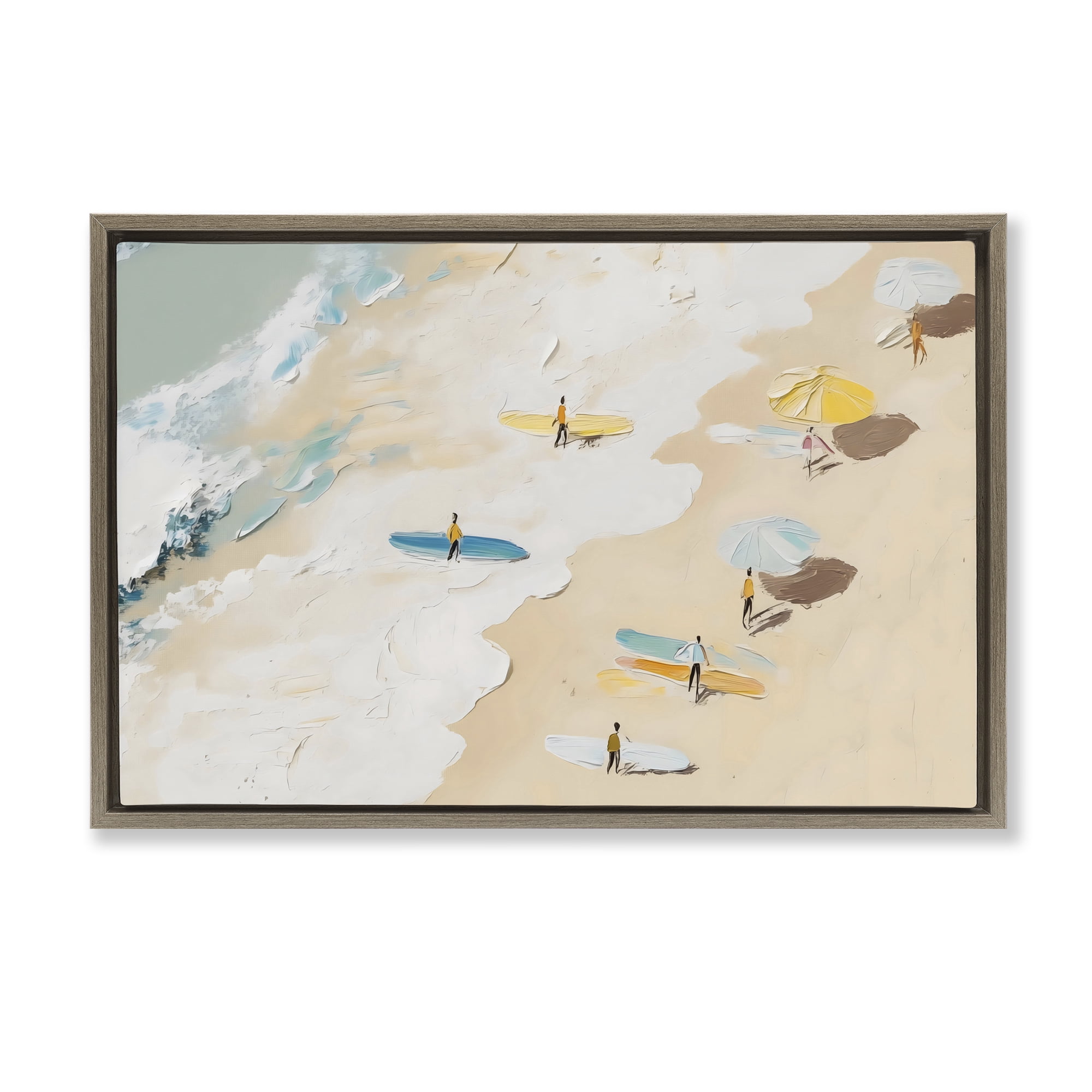 Stupell Industries Beach Surf Summer Scene Brown Framed Floater Canvas Wall Art, design by LSR Design Studio