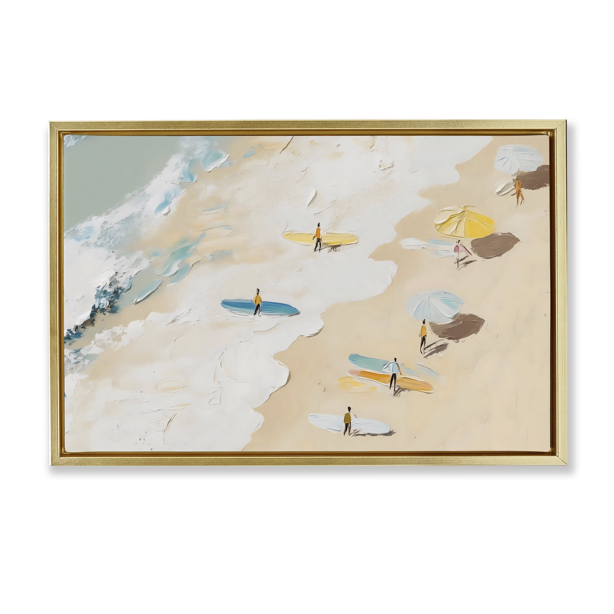 Stupell Industries Beach Surf Summer Scene Gold Framed Floater Canvas Wall Art, design by LSR Design Studio