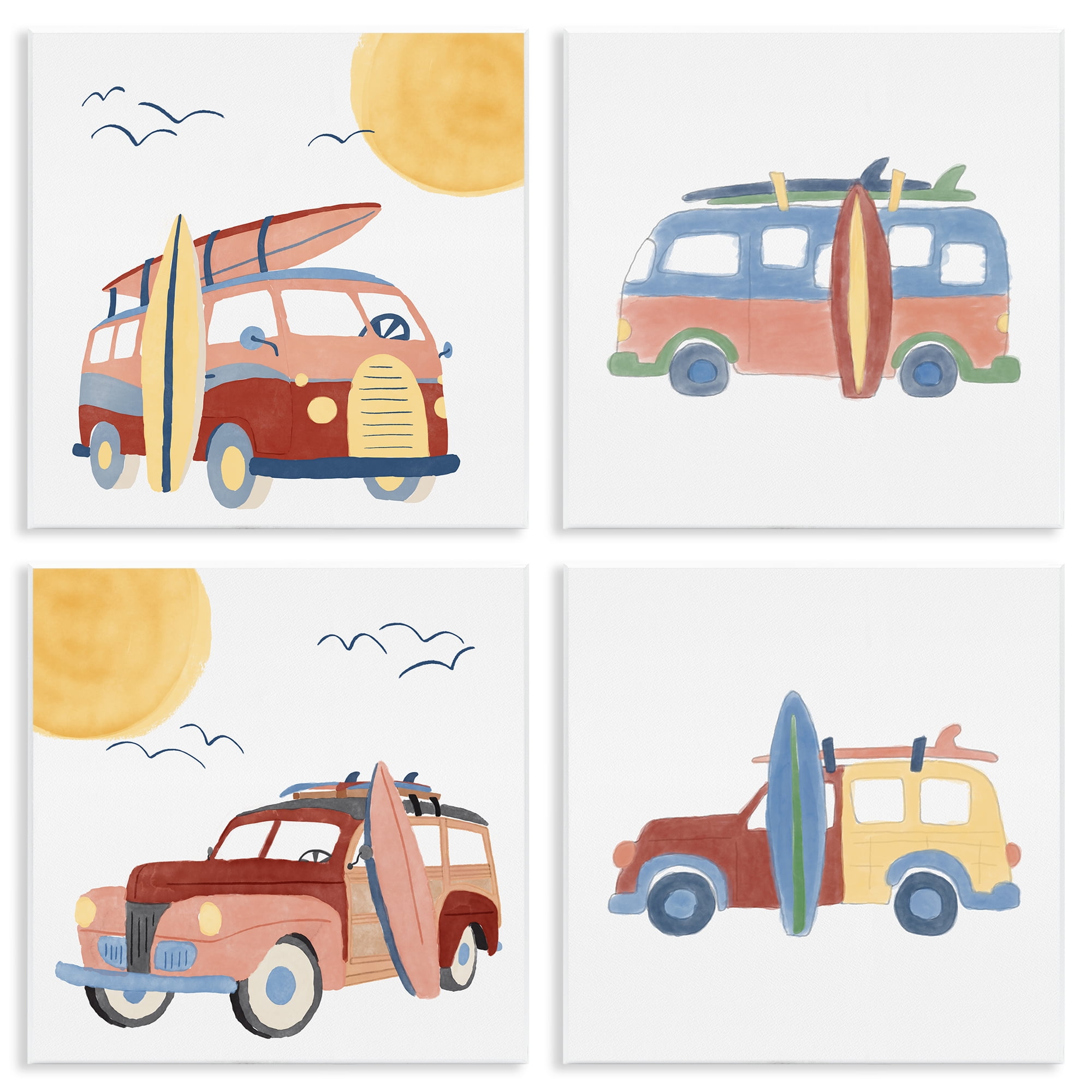Stupell Industries Beach Surf Vehicles Transportation Painting Unframed Art Print Wall Art, 12 x 12, Set of 4