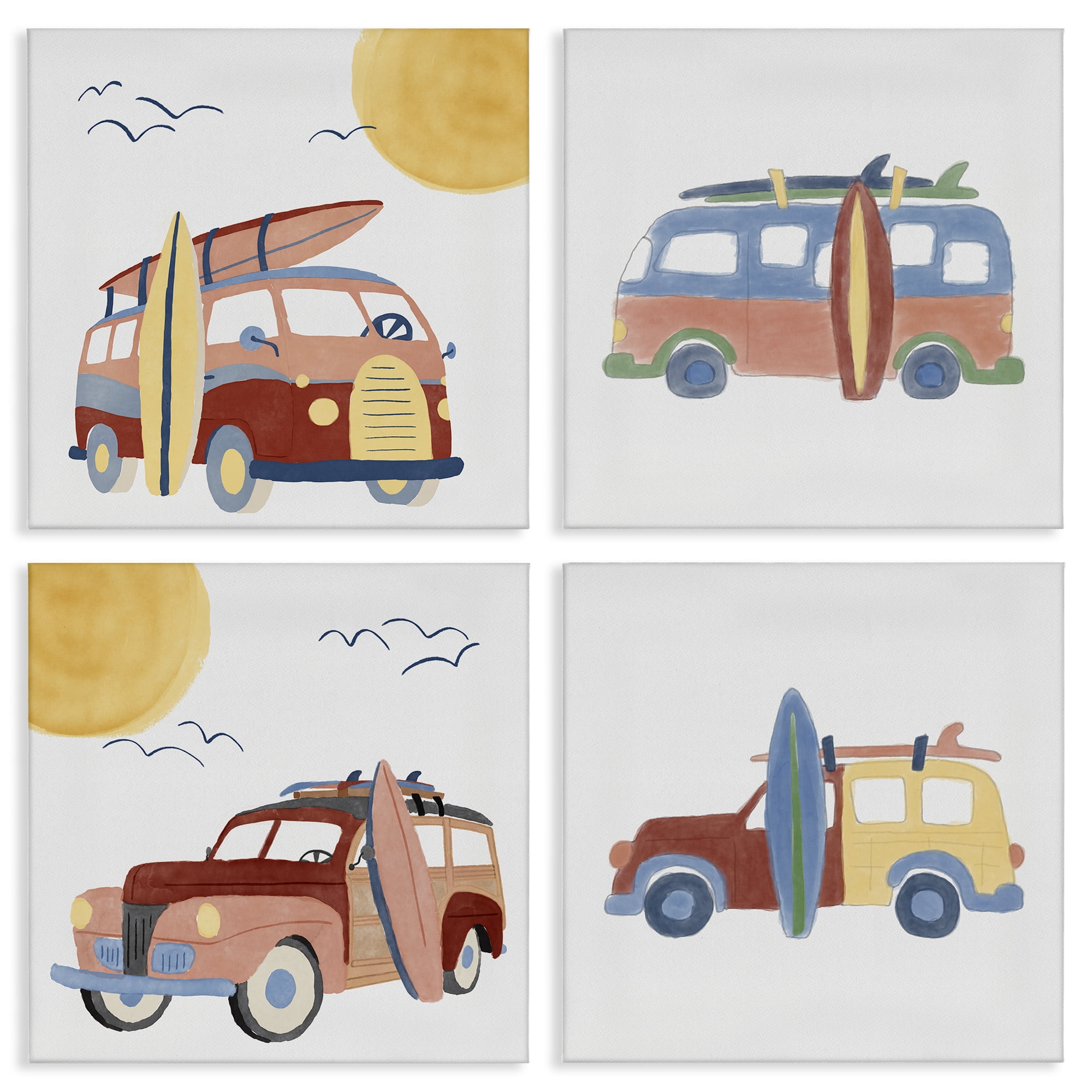 Stupell Industries Beach Surf Vehicles Transportation Painting Wrapped Canvas Art Print Wall Art, 17 x 17, Set of 4