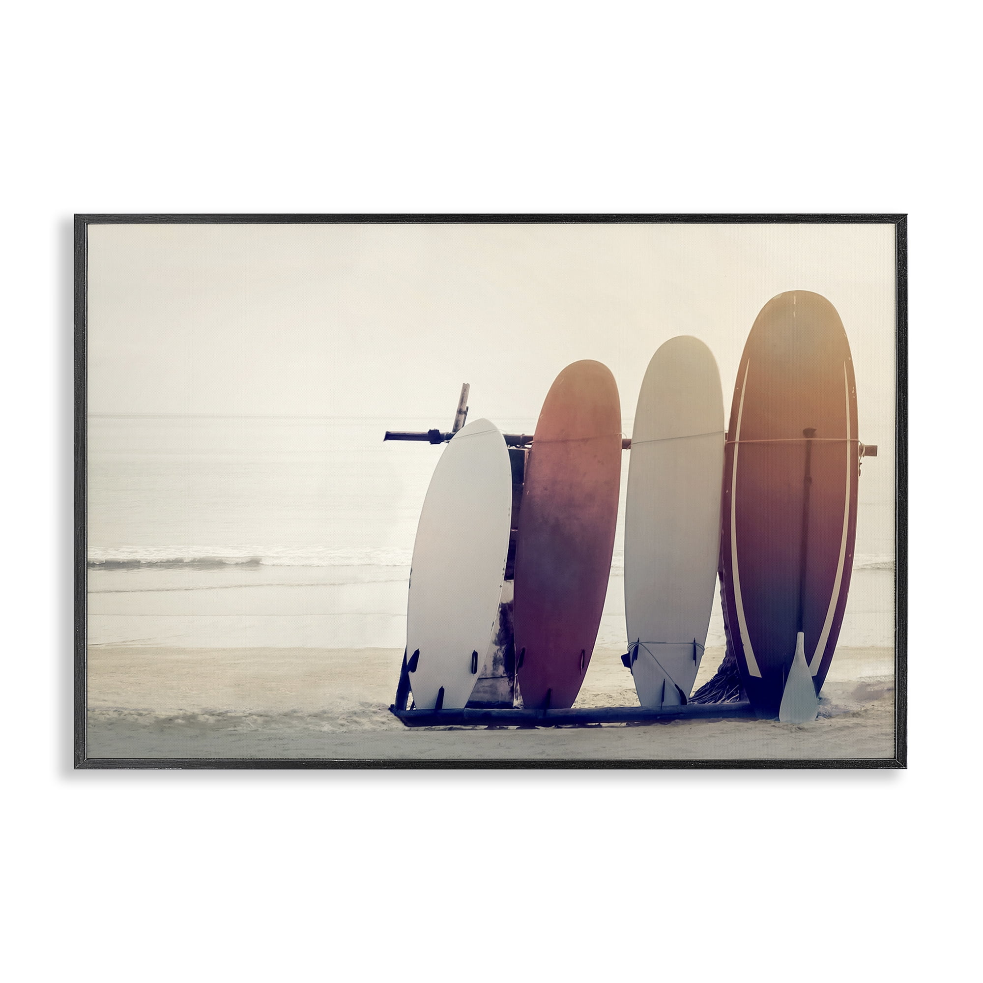 Stupell Industries Beach Surfboards Leaning Landscape Photography Black Framed Art Print Wall Art, 24 x 16