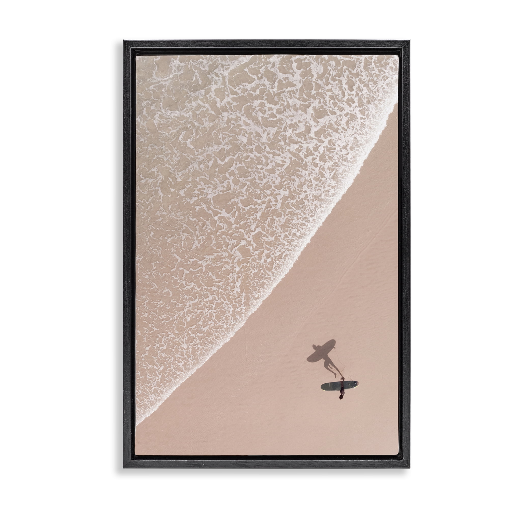 Stupell Industries Beach Surfer Silhouette Landscape & Nature Photography Black Floater Framed Canvas Art Print Wall Art, 17 x 25