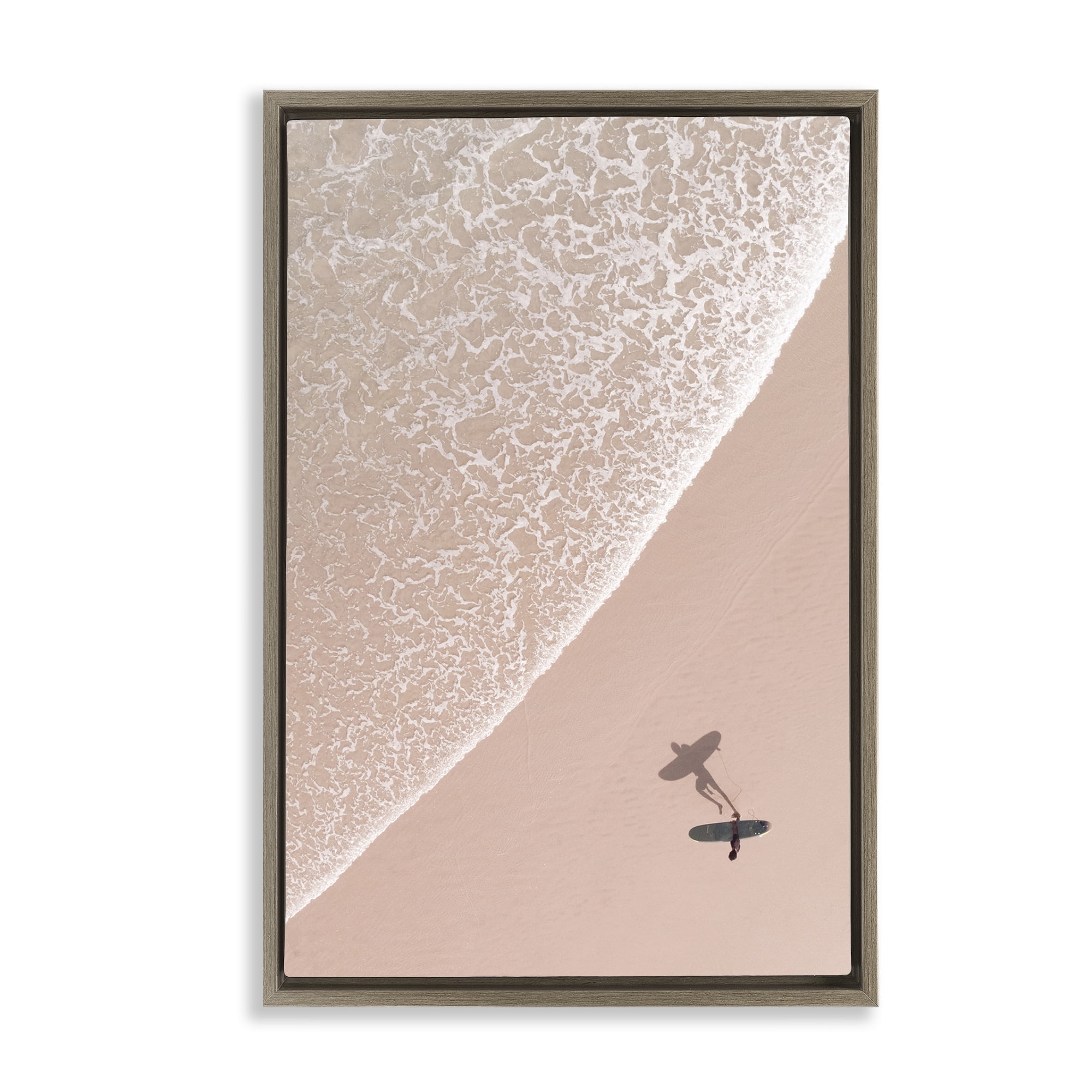 Stupell Industries Beach Surfer Silhouette Landscape & Nature Photography Brown Floater Framed Canvas Art Print Wall Art, 21 x 31