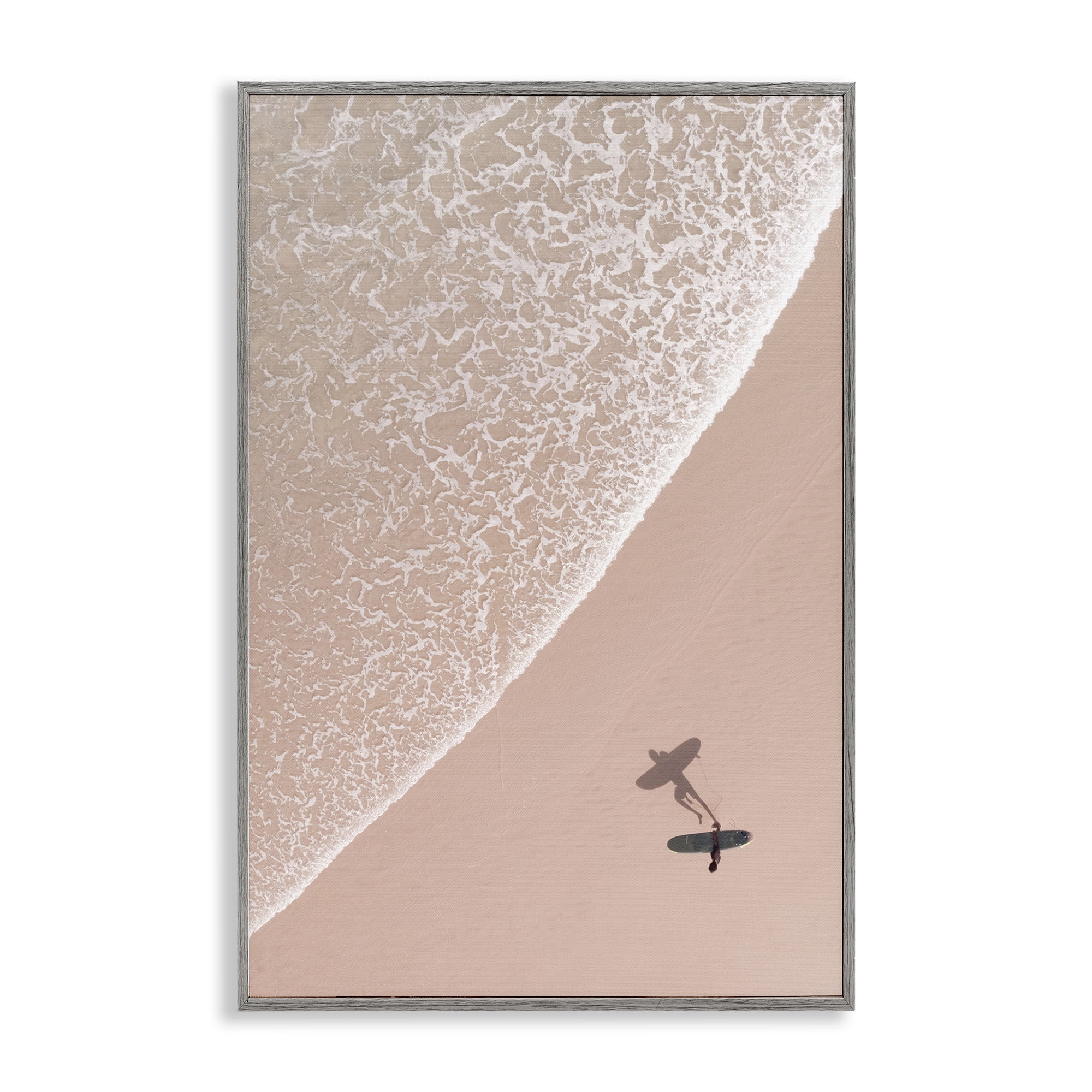 Stupell Industries Beach Surfer Silhouette Landscape & Nature Photography Gray Framed Art Print Wall Art, 16 x 24