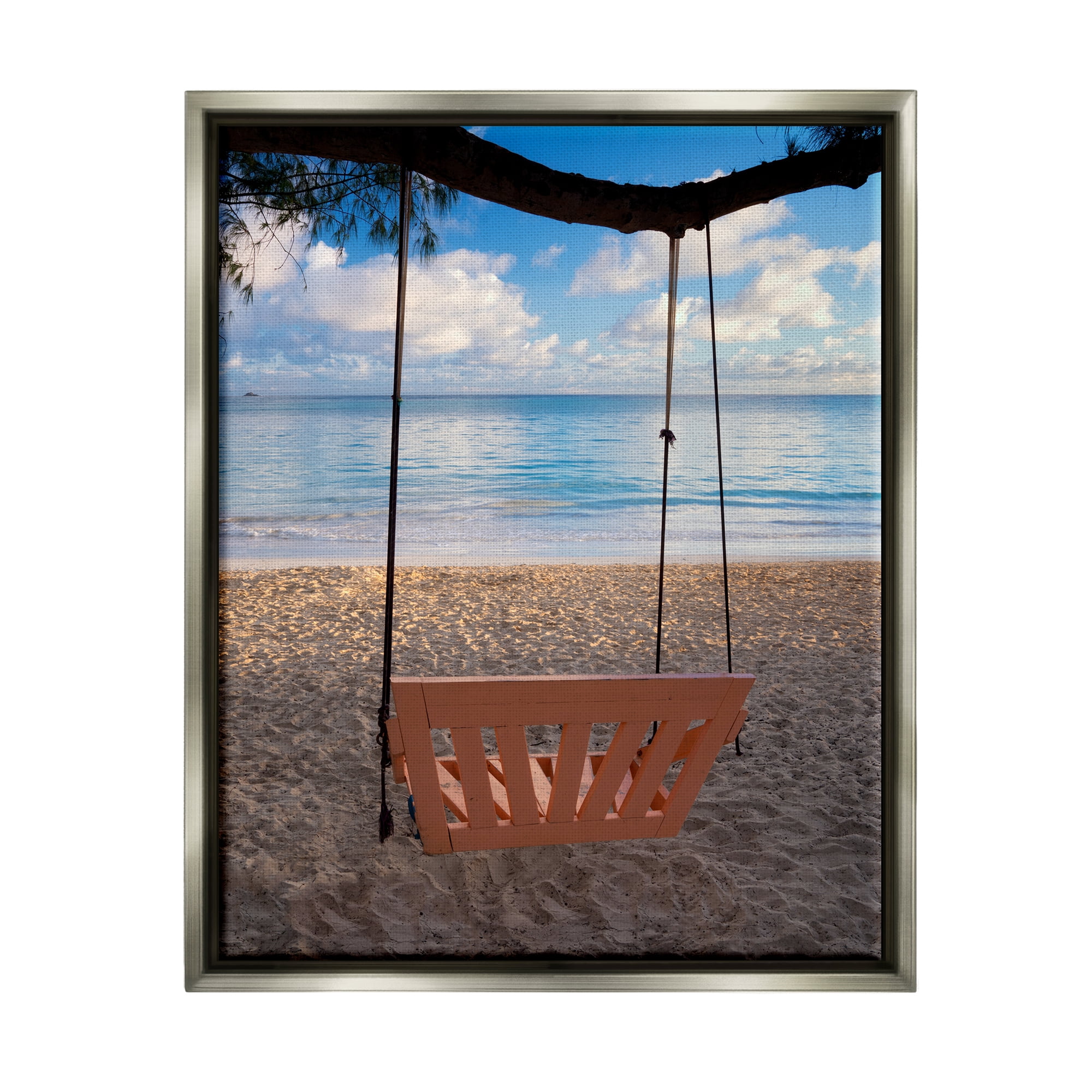 Stupell Industries Beach Swing Relaxing Shore View Coastal Photography Gray Floater Framed Art Print Wall Art