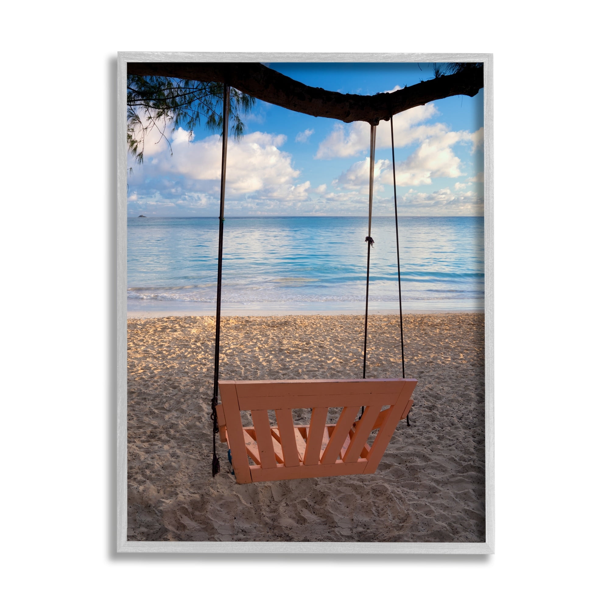 Stupell Industries Beach Swing Relaxing Shore View Coastal Photography Gray Framed Art Print Wall Art